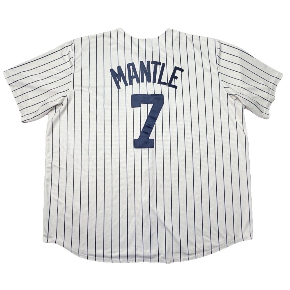 Vintage Y2K Majestic New York Yankees Mickey Mantle 7 Jersey White Pinstripe 2XL